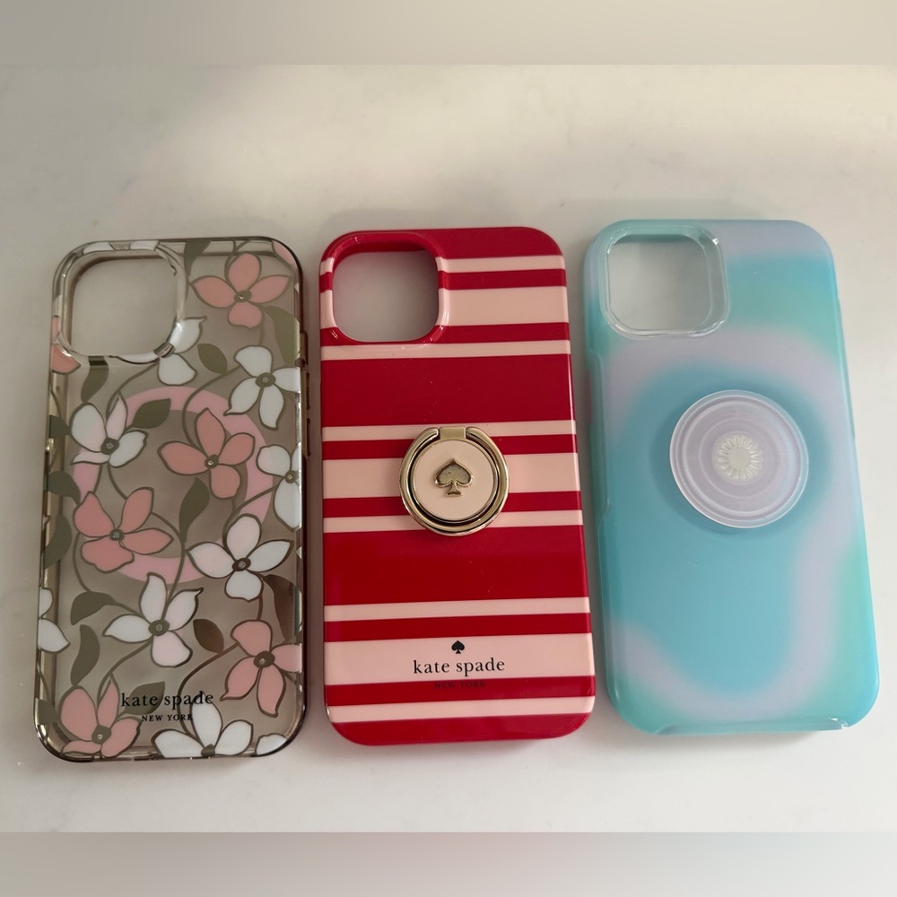 Lot of IPhone 14 cases. Kate Spade Floral, Striped, and Otter Box